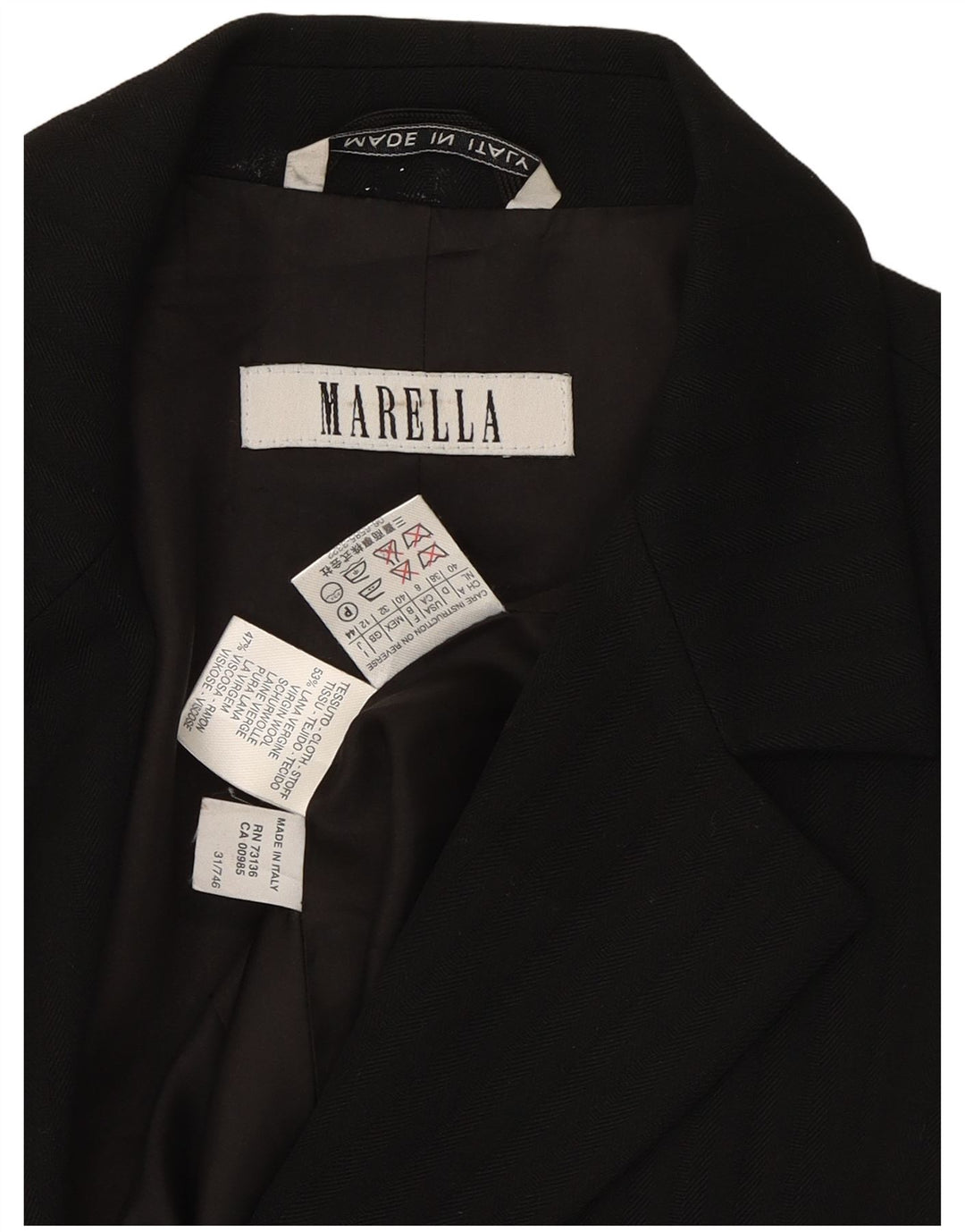 MARELLA Womens 2 Button Blazer Jacket UK 12 Medium Black Striped Wool