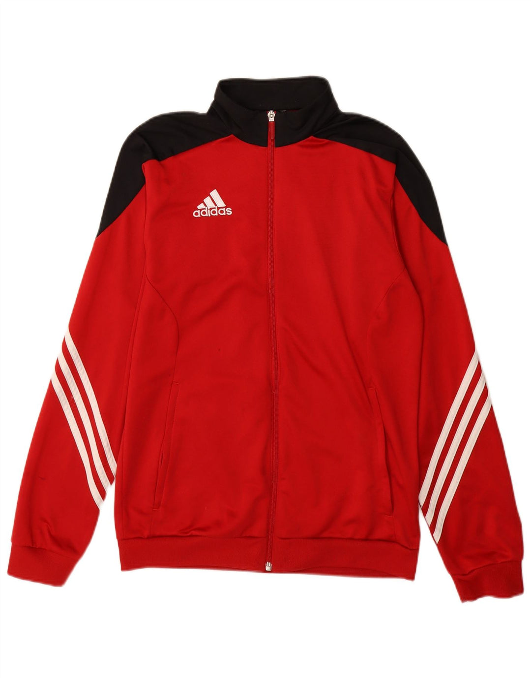 Adidas Mens Tracksuit Top Jacket Small Red Colourblock Polyester
