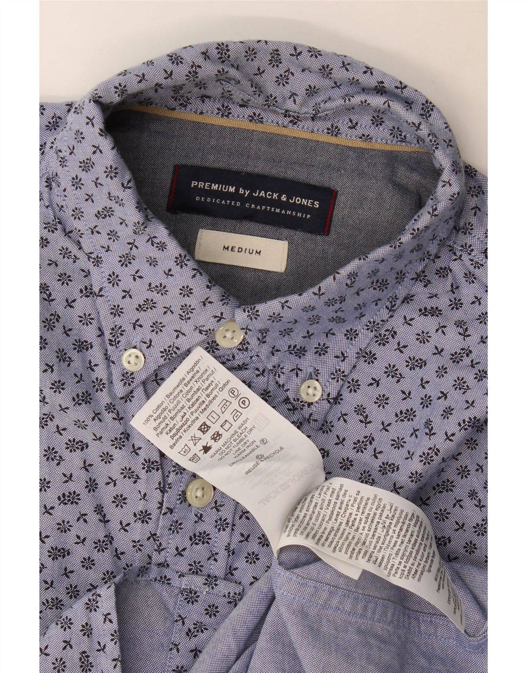 Jack & Jones Mens Shirt Medium Blue Floral Cotton