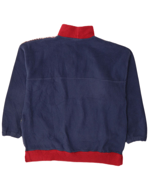 Vintage Womens Button Neck Fleece Jumper UK 20 2XL Navy Blue Paisley Retro