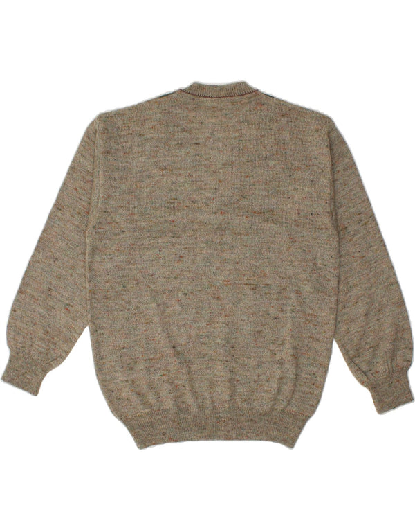 RODES Mens V-Neck Jumper Sweater Medium Grey Argyle/Diamond Wool