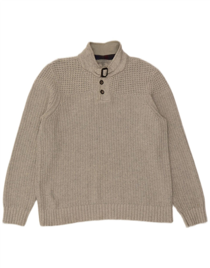 Ted Baker Mens Button Neck Jumper Sweater Size 4 Large Grey Cotton