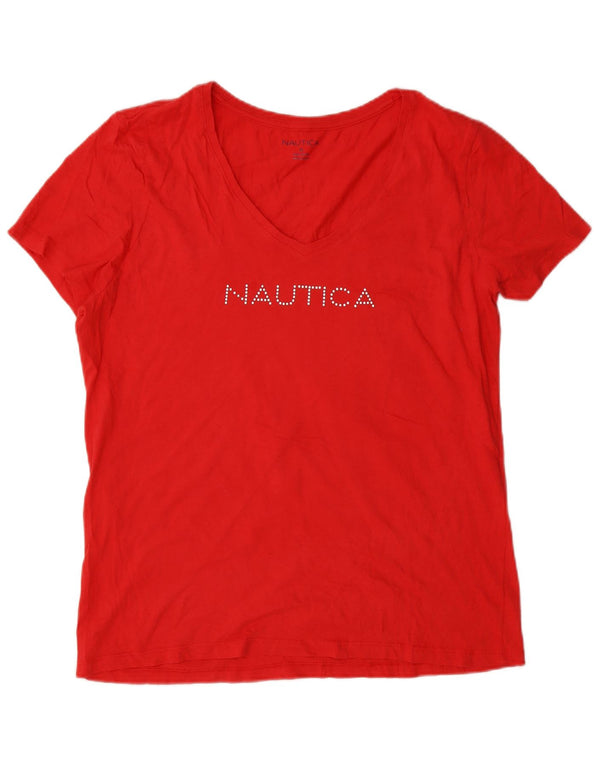 Nautica Womens Graphic T-Shirt Top UK 18 XL Rote Baumwolle