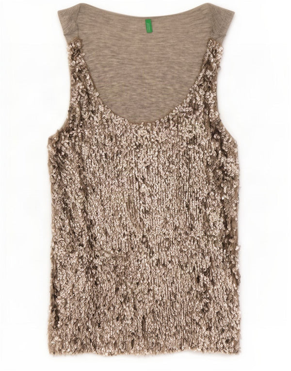 Canotta con paillettes da donna Benetton UK 14 Viscosa grigio medio