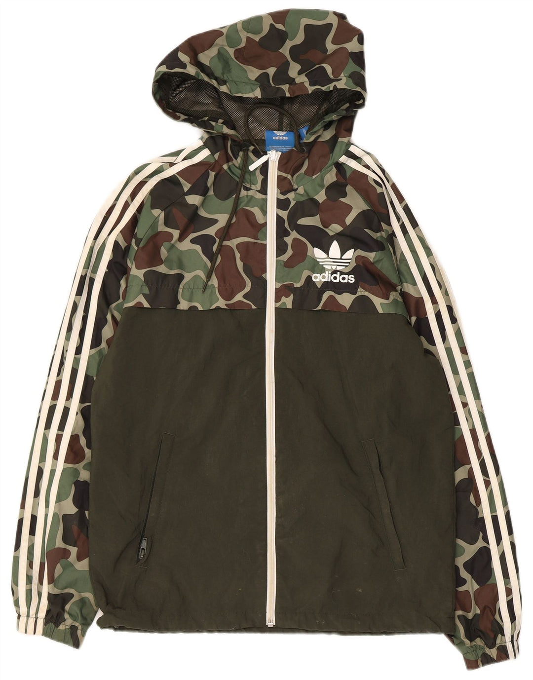 Adidas Mens Hooded Rain Jacket UK 36 Small Khaki Camouflage Polyester