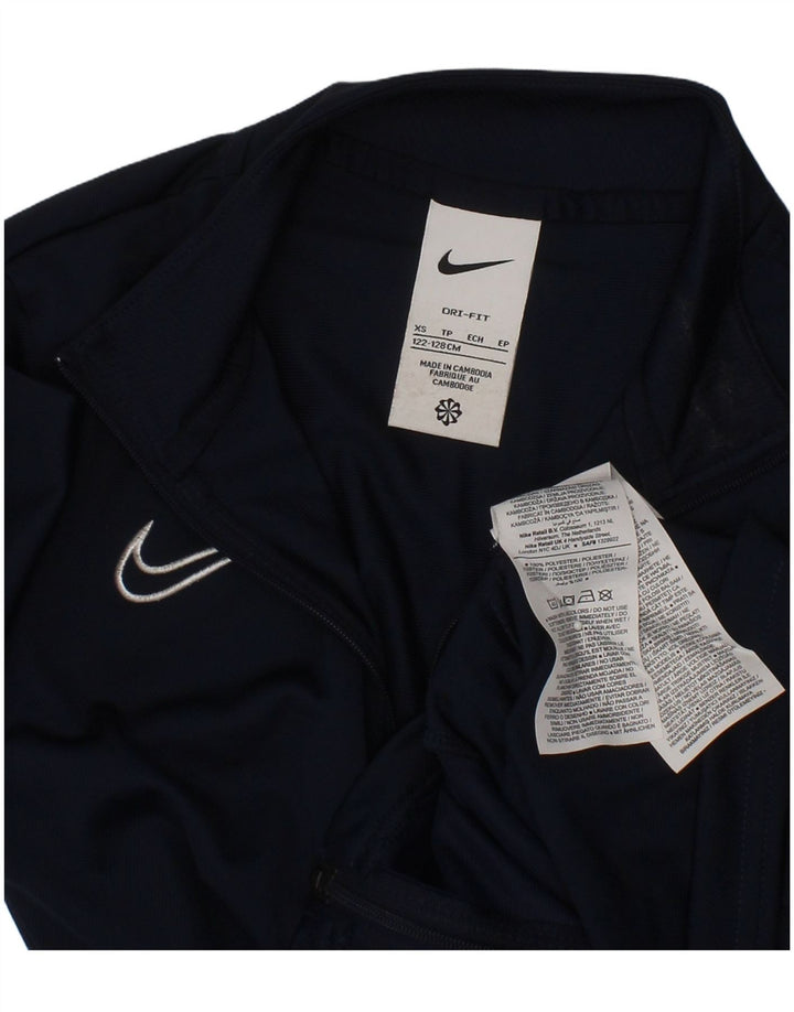 NIKE Boys Dri Fit Tracksuit Top Jacket 7-8 Years XS  Navy Blue Polyester