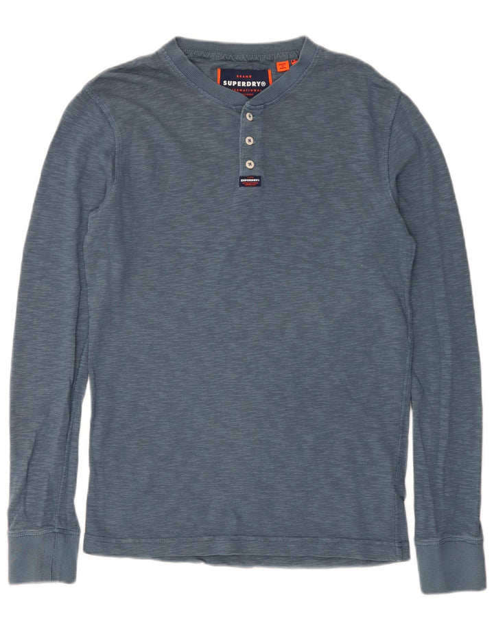 Superdry Mens Top Long Sleeve Medium Blue Flecked Cotton