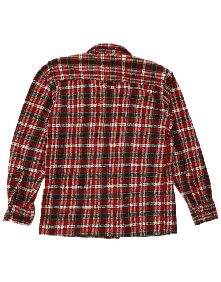 Vintage Mens Flannel Shirt Medium Red Check Polyester