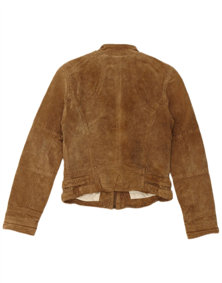Giacca corta in pelle scamosciata da donna Zara UK 12 in pelle beige media