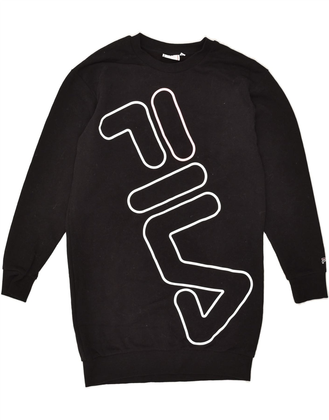 FILA Womens Longline Graphic Sweatshirt Jumper UK 6 XS Black Cotton | Vintage Fila | Thrift | Second-Hand Fila | Used Clothing | Messina Hembry 