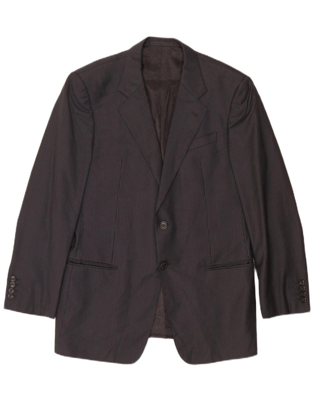Armani Collezioni Mens 2 Button Blazer Jacket IT 52 Large Grey Striped Wool