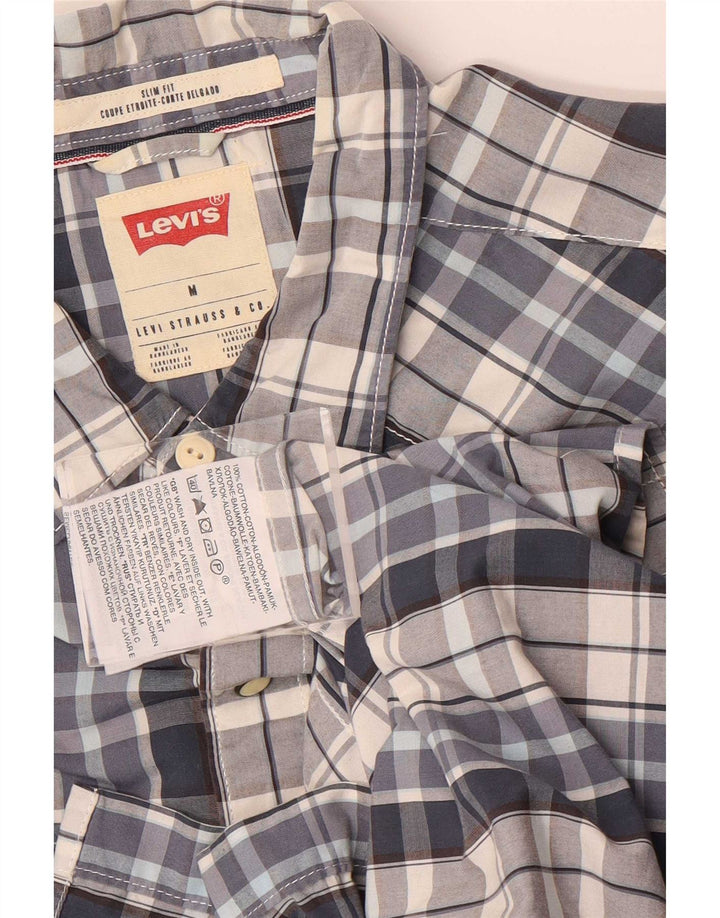 Levi's Mens Short Sleeve Slim Fit Shirt Medium Blue Check Cotton