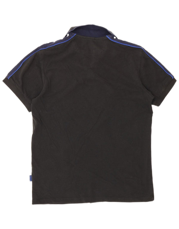 Gas Mens Graphic Polo Shirt Medium Black Colourblock Cotton