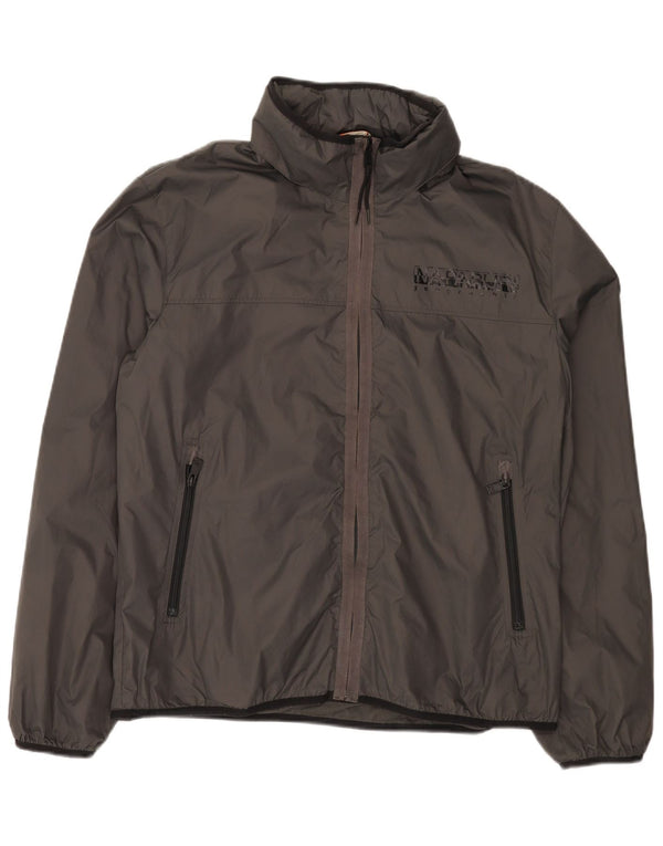 Napapijri Mens Hooded Rain Jacket UK 42 XL Grey Polyamide