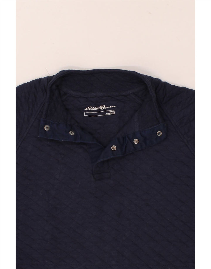 EDDIE BAUER Mens Button Neck Sweatshirt Jumper Large Navy Blue Cotton Vintage Eddie Bauer and Second-Hand Eddie Bauer from Messina Hembry 