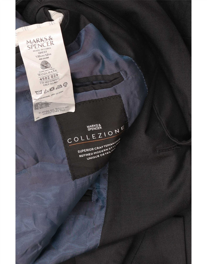 Jaqueta blazer masculina de 3 botões Marks & Spencer Reino Unido 52 3XL lã cinza