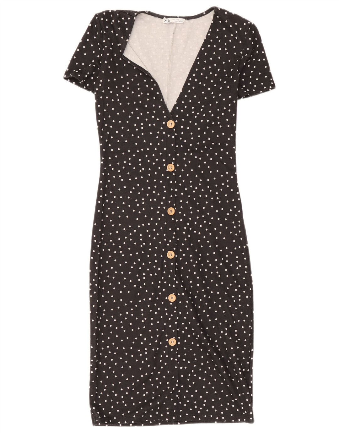 Zara Womens Sheath Dress UK 8 Small Black Polka Dot Polyester