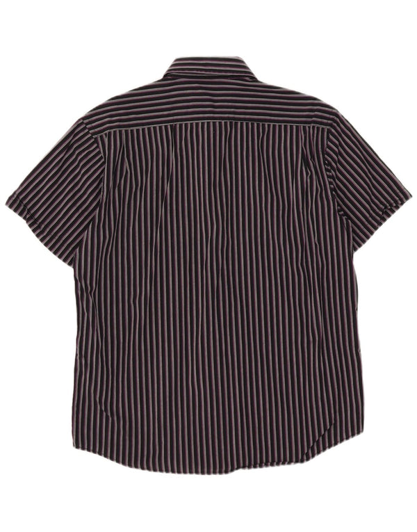 Ben Sherman Mens Short Sleeve Shirt Large Black Striped Cotton