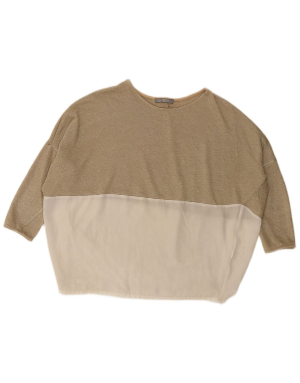 Zara Damen-Oversize-Oberteil mit 3/4-Ärmeln, Größe S, Beige, Farbblock