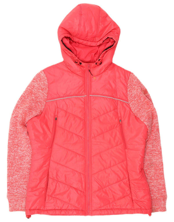 Superdry Womens Hooded Padded Jacket UK 16 Large Pink Flecked Polyester