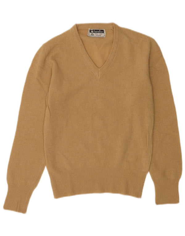 Maglione da donna con scollo a V Benetton UK 10 Small Beige Lana