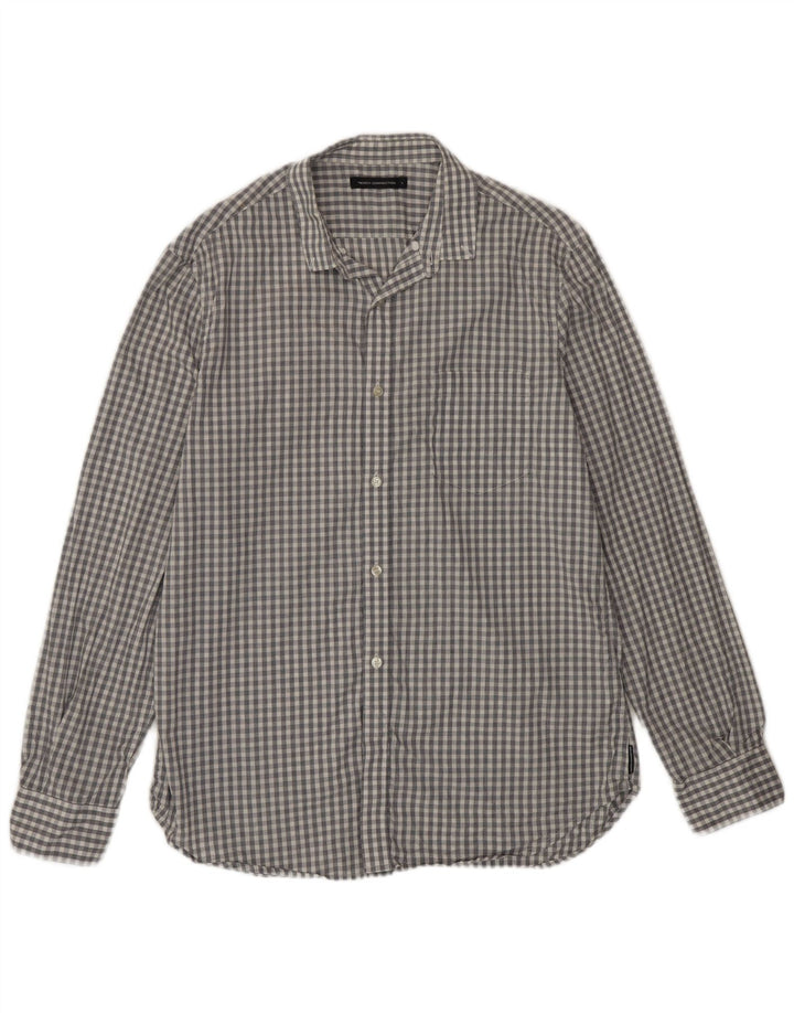 French Connection Mens Shirt Large Grey Gingham Cotton