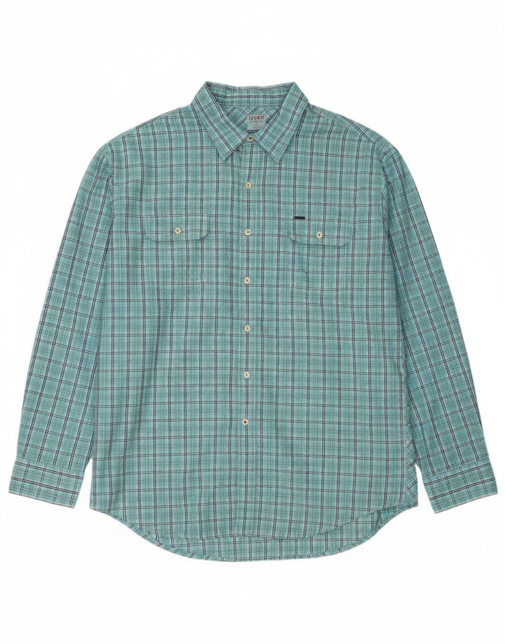 IZOD Mens Big & Tall Shirt 2XL Blue Check Cotton