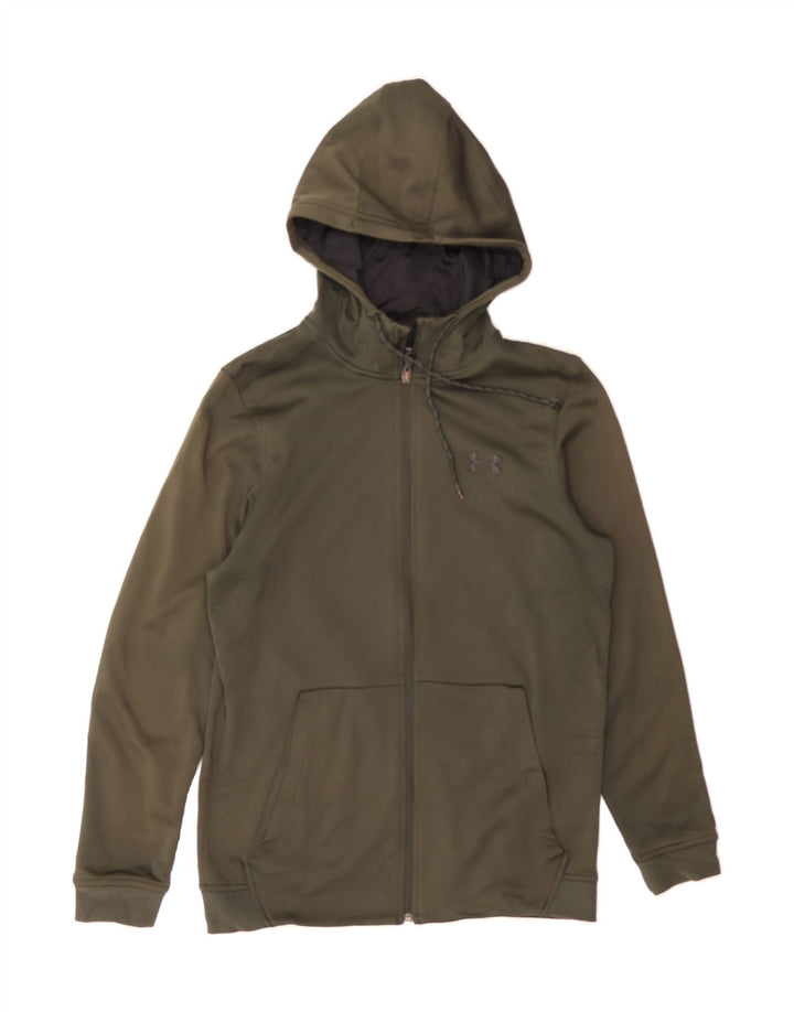 UNDER ARMOUR Mens Zip Hoodie Sweater Small Khaki Polyester Vintage Under Armour and Second-Hand Under Armour from Messina Hembry 