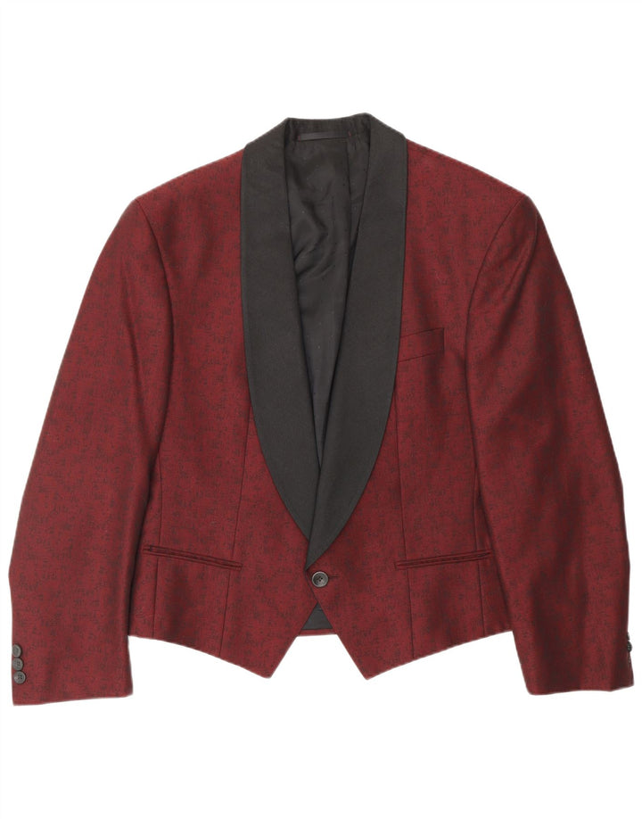 TREVIRA Mens 1 Button Blazer Jacket UK 38 Medium Red Floral Classic