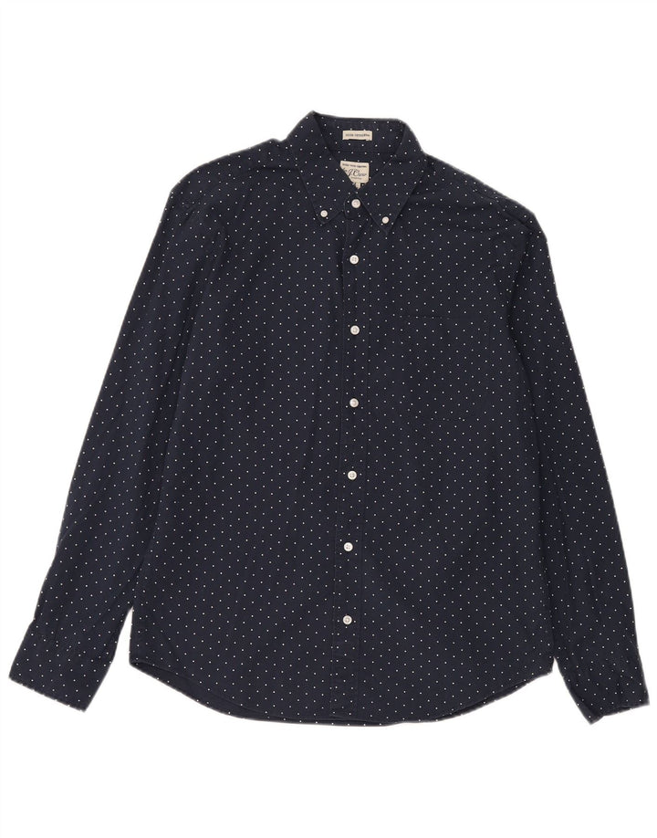 J. Crew Mens Slim Fit Shirt Medium Navy Blue Polka Dot Cotton