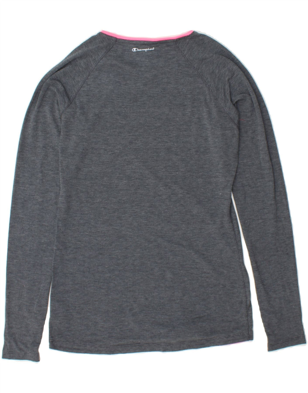 CHAMPION Womens Top Long Sleeve UK 10 Small Grey Pinstripe Polyester Vintage Champion and Second-Hand Champion from Messina Hembry 