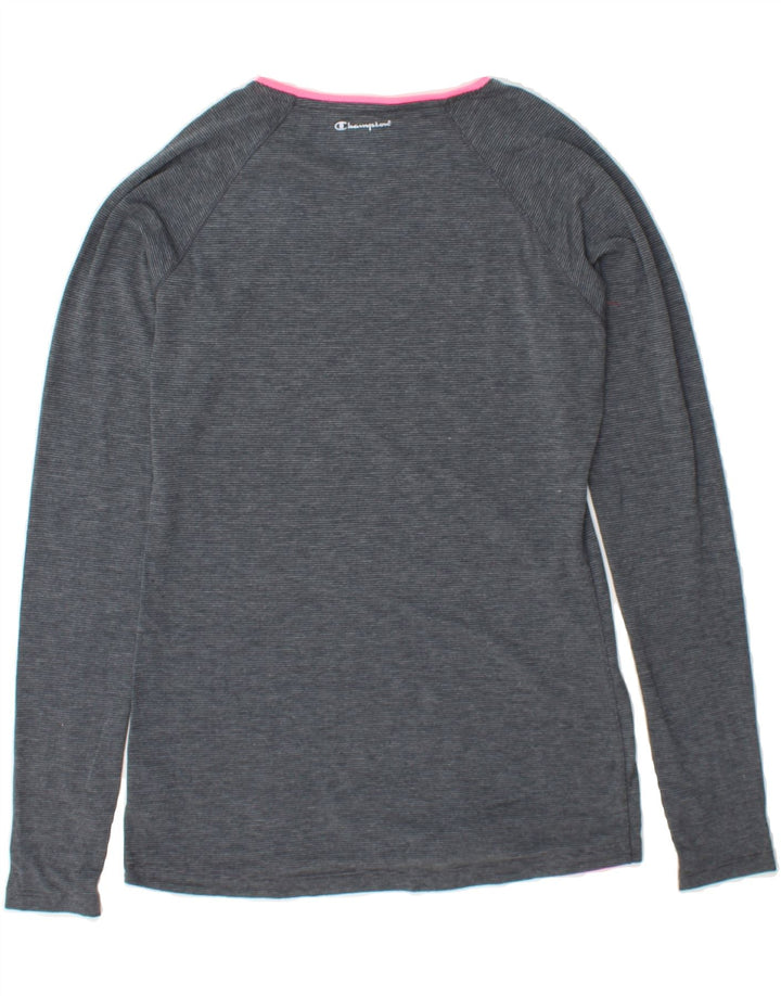 CHAMPION Womens Top Long Sleeve UK 10 Small Grey Pinstripe Polyester Vintage Champion and Second-Hand Champion from Messina Hembry 