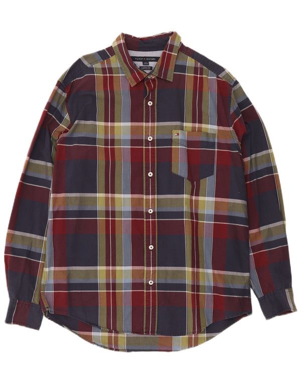 Tommy Hilfiger Camicia da uomo dalla vestibilità classica, grande, in cotone scozzese blu navy