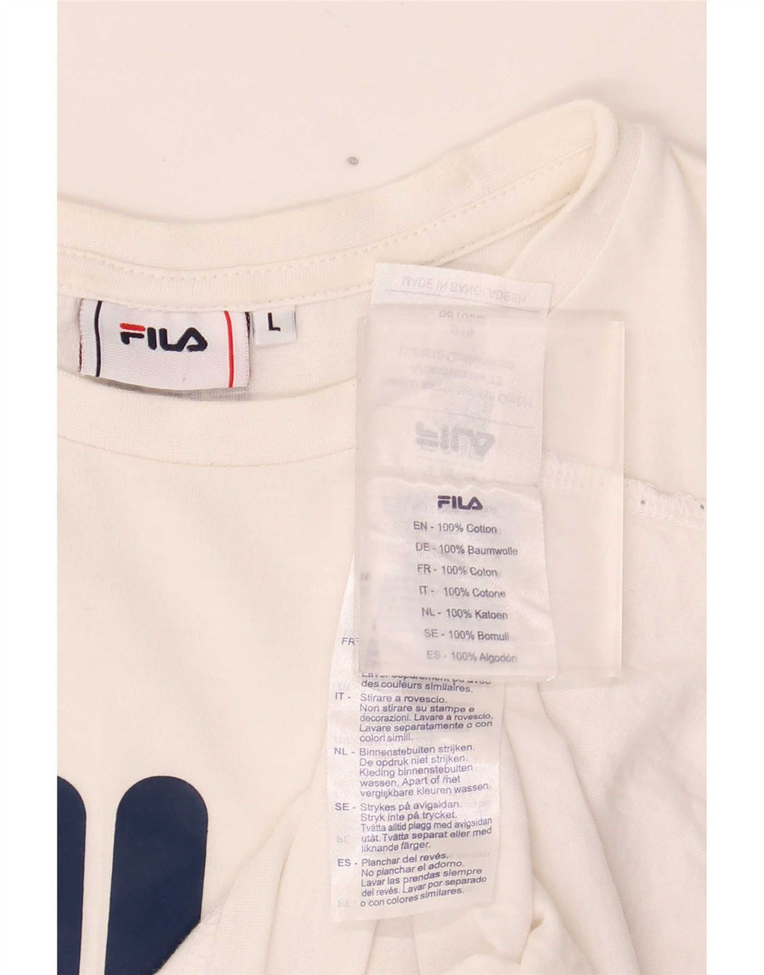 Fila Mens Graphic Top Manga Larga Grande Algodón Blanco