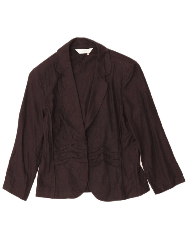 Marks & Spencer Womens 3/4 Sleeve Blazer Jacket UK 8 Small Black Linen