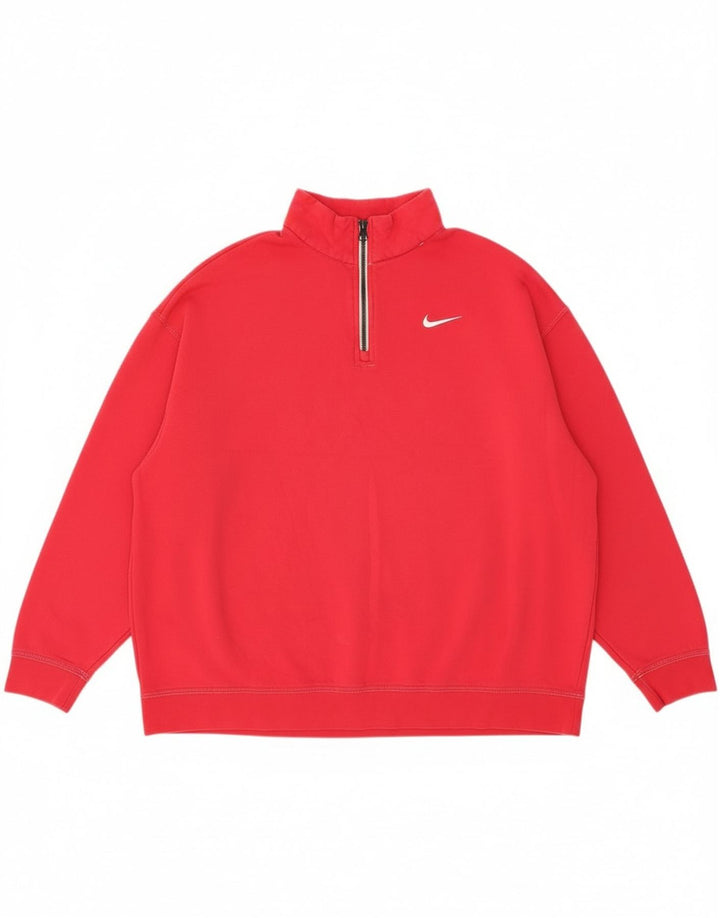 Nike Womens Oversized Zip Neck Sweatshirt Jumper UK 14 Medium Pink Cotton