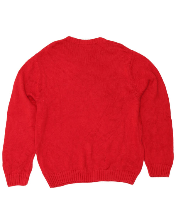 Chaps Mens Crew Neck Jumper Sweater Large Red Cotton