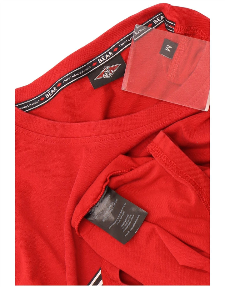 Bear Mens Graphic T-Shirt Top Medium Red Cotton