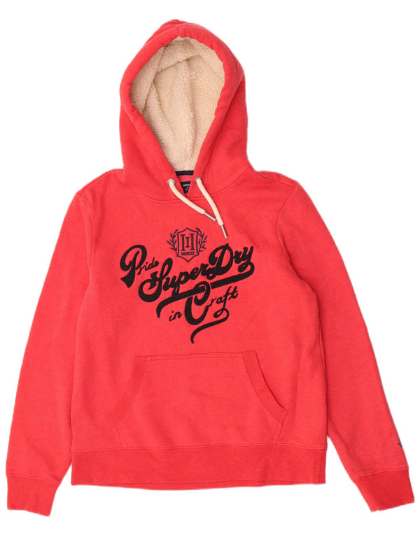 Felpa con cappuccio grafica da donna Superdry UK 14 rosso medio in cotone