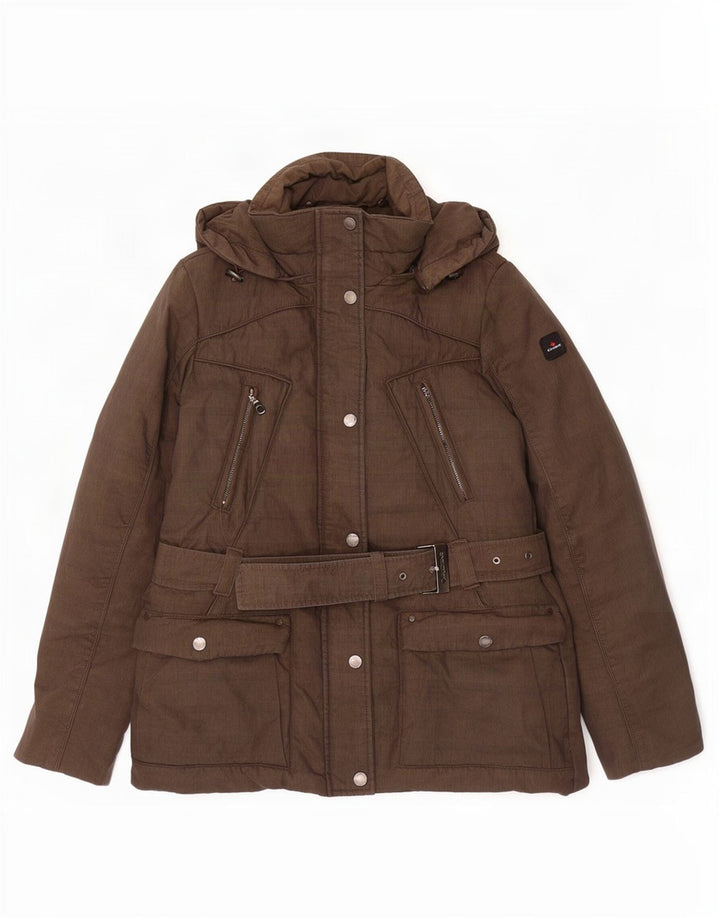 Canadiens Womens Hooded Padded Jacket IT 42 Medium Brown Cotton