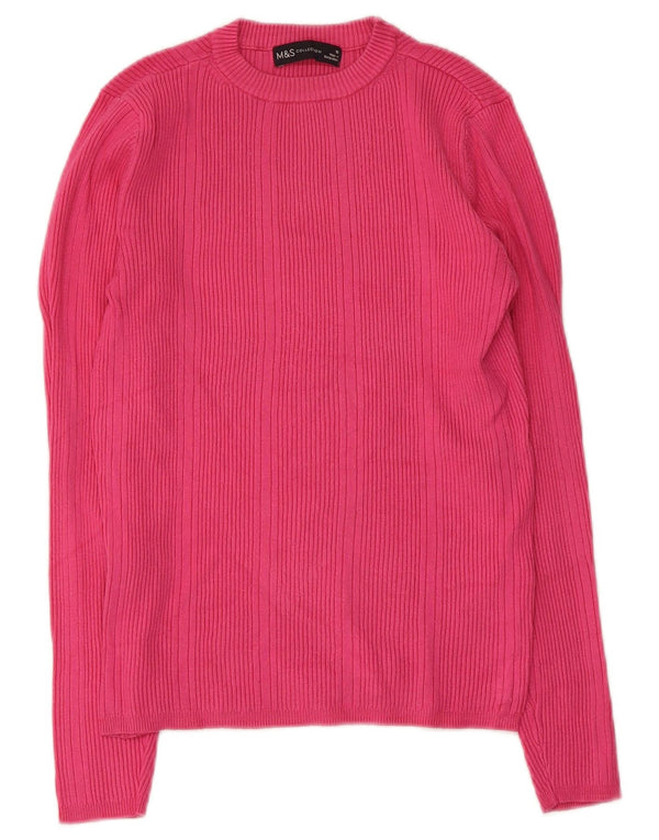 Suéter feminino Marks & Spencer com gola redonda e viscose rosa pequena Reino Unido 10