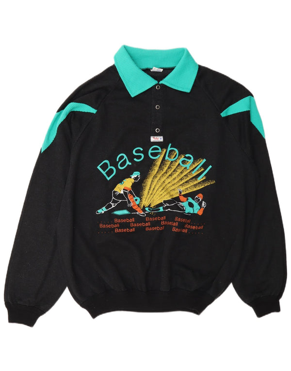 Roby Sweat-shirt graphique à col polo pour homme XL en coton color block noir
