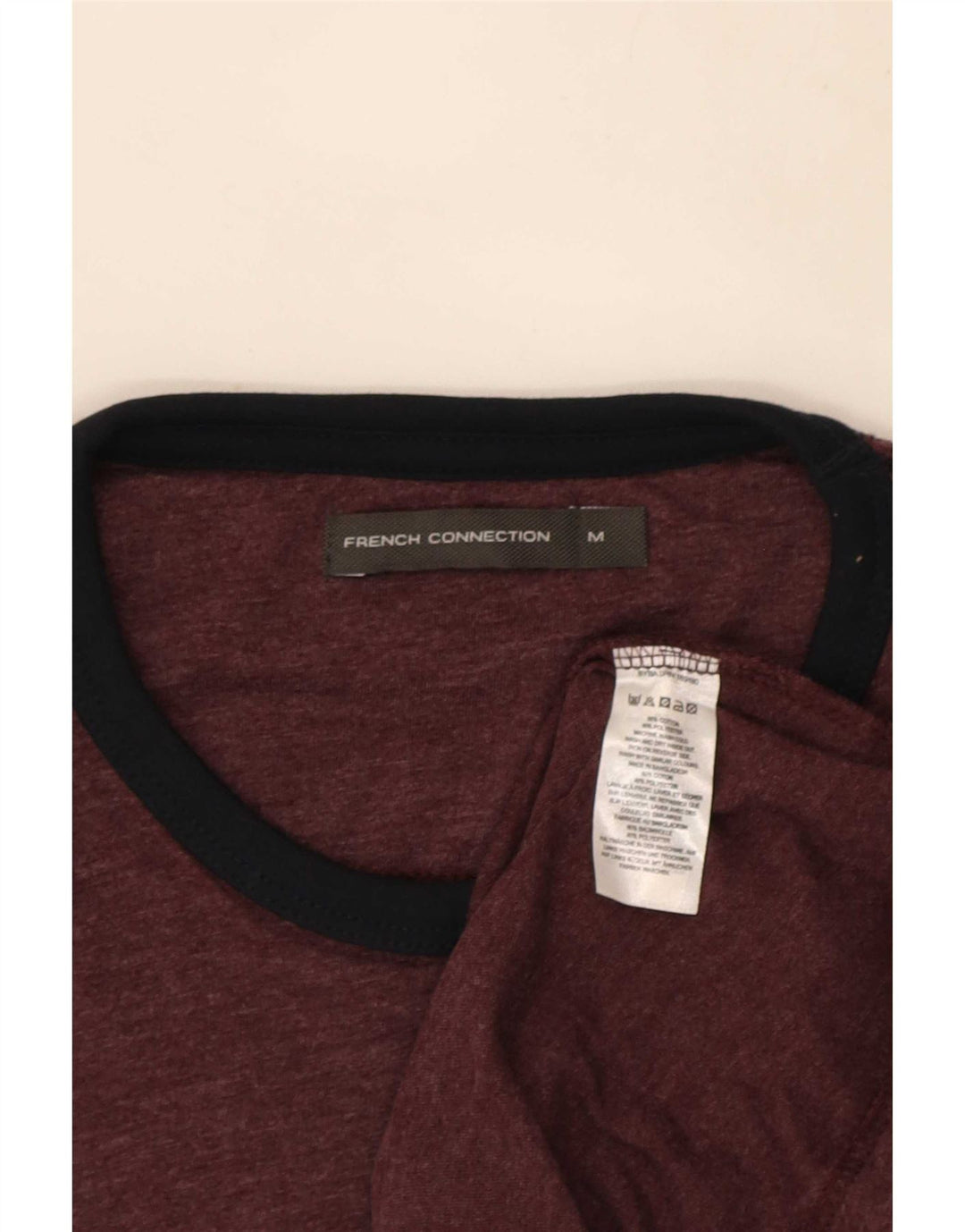 French Connection Mens T-Shirt Top Medium Burgundy Cotton