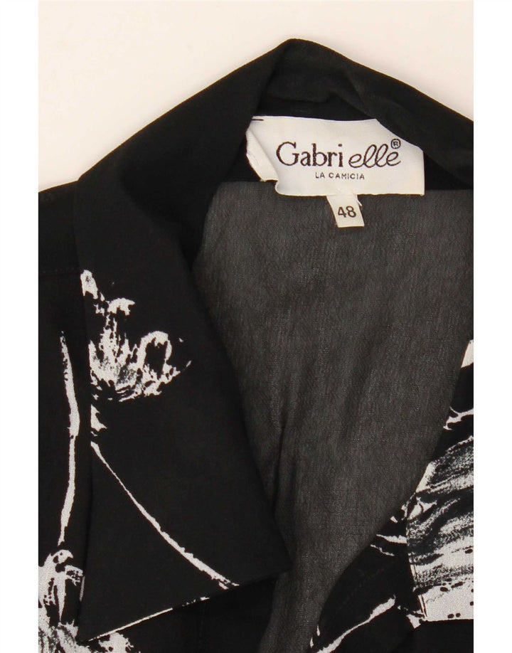 Vintage Womens Abstract Pattern 1/2 Sleeve Shirt Blouse IT 48 XL Black