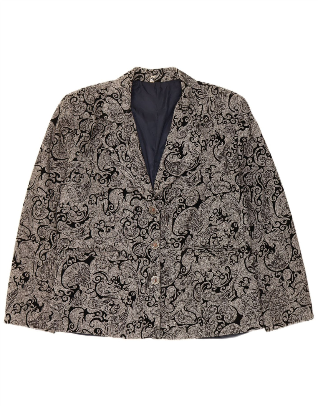 vintage Femme 3 Bouton Blazer Veste IT 48 XL Gris Paisley