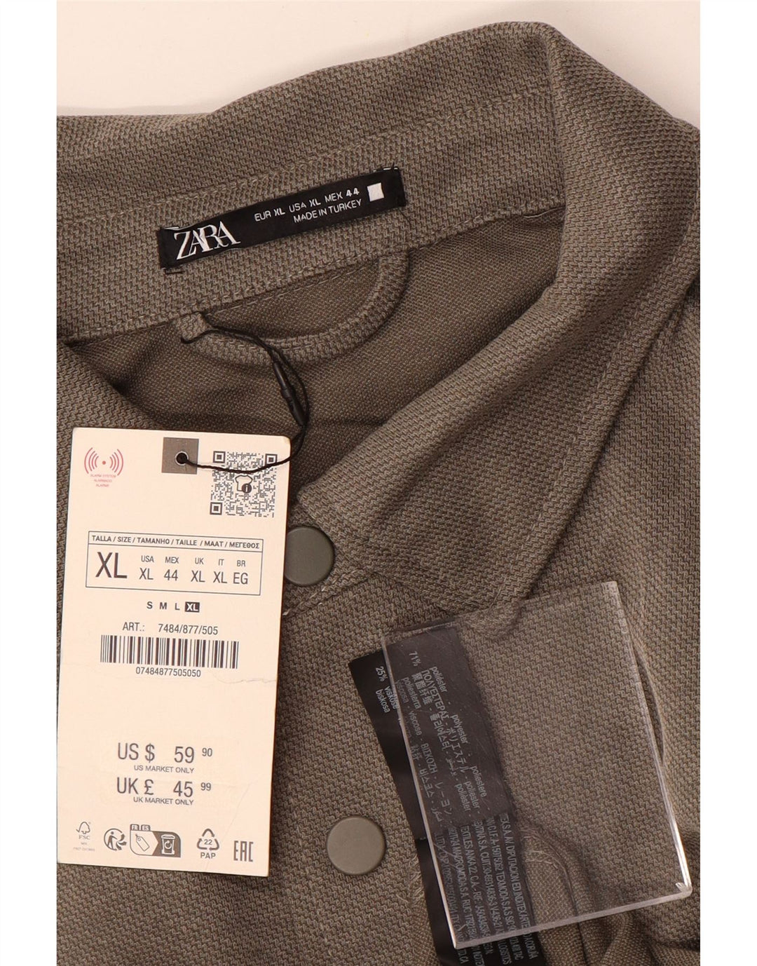 Zara Mens Flannel Shirt XL Brown Polyester