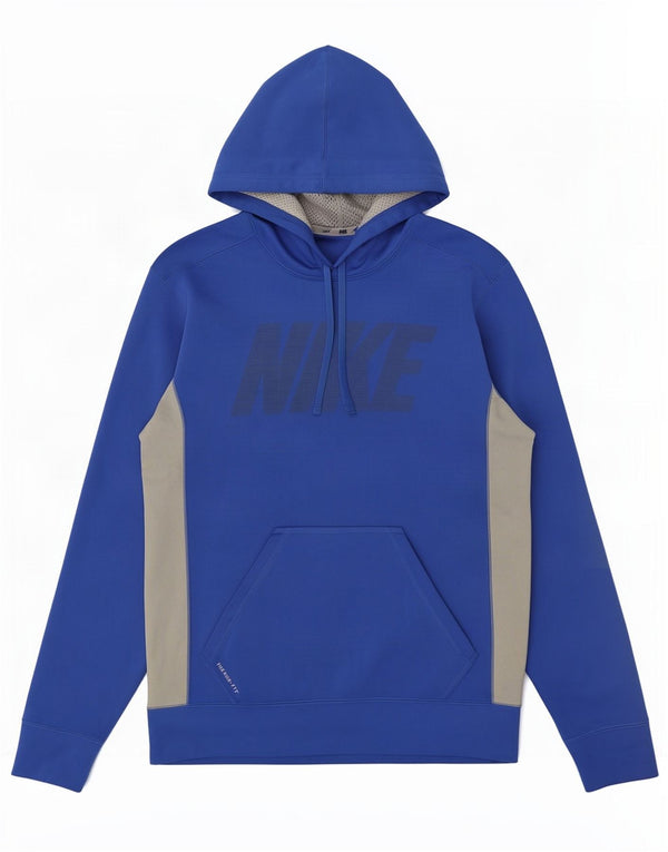 Felpa con cappuccio grafica Nike Therma-Fit da uomo, piccola, in poliestere color block blu