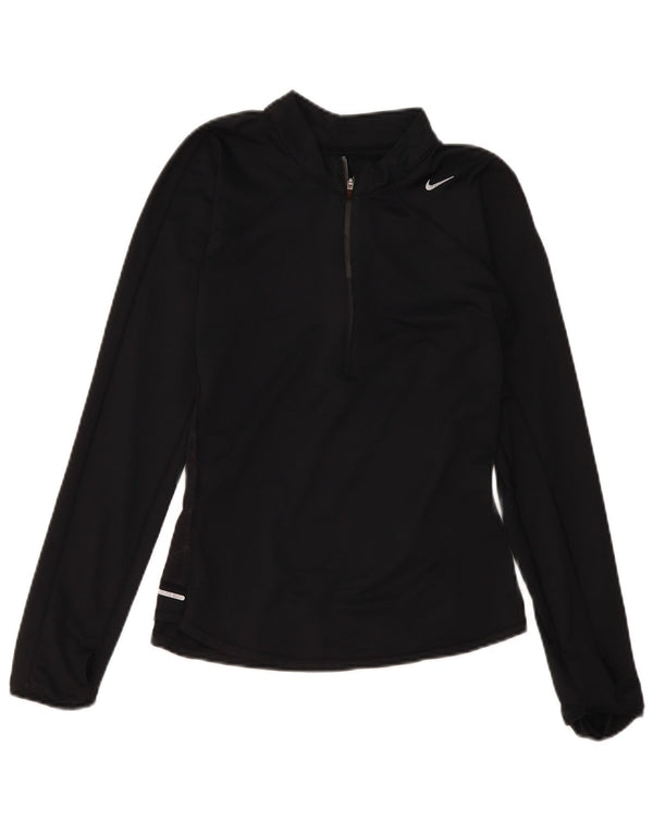 Nike Dame Dri Fit Pullover med lynlås-hals Træningsdragt Top UK 12 Medium Sort
