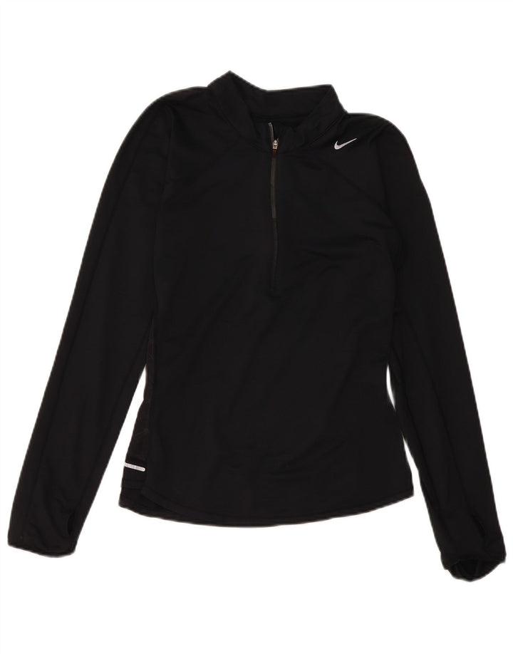 Nike Dame Dri Fit Pullover med lynlås-hals Træningsdragt Top UK 12 Medium Sort