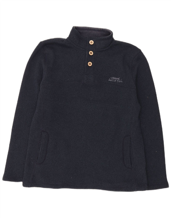 Weird Fish Mens Button Neck Jumper Sweater Large Navy Blue Polyester